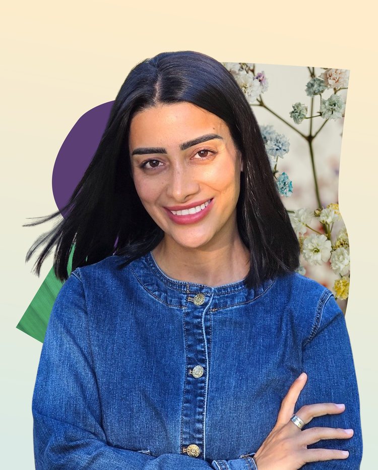 Bita Kiasarai, smiling, in a denim jacket